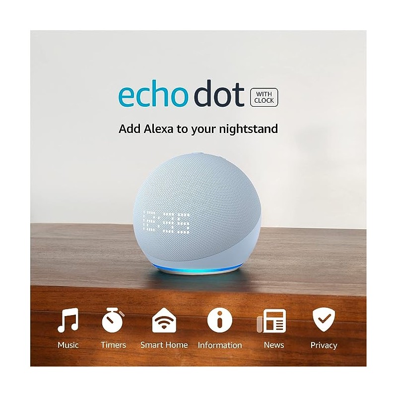 Echo Dot con reloj, parlante inteligente y Alexa